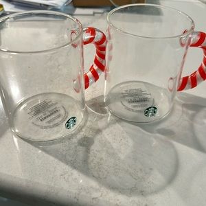 Pair 12oz Starbucks candy cane glass mugs  Christmas holiday